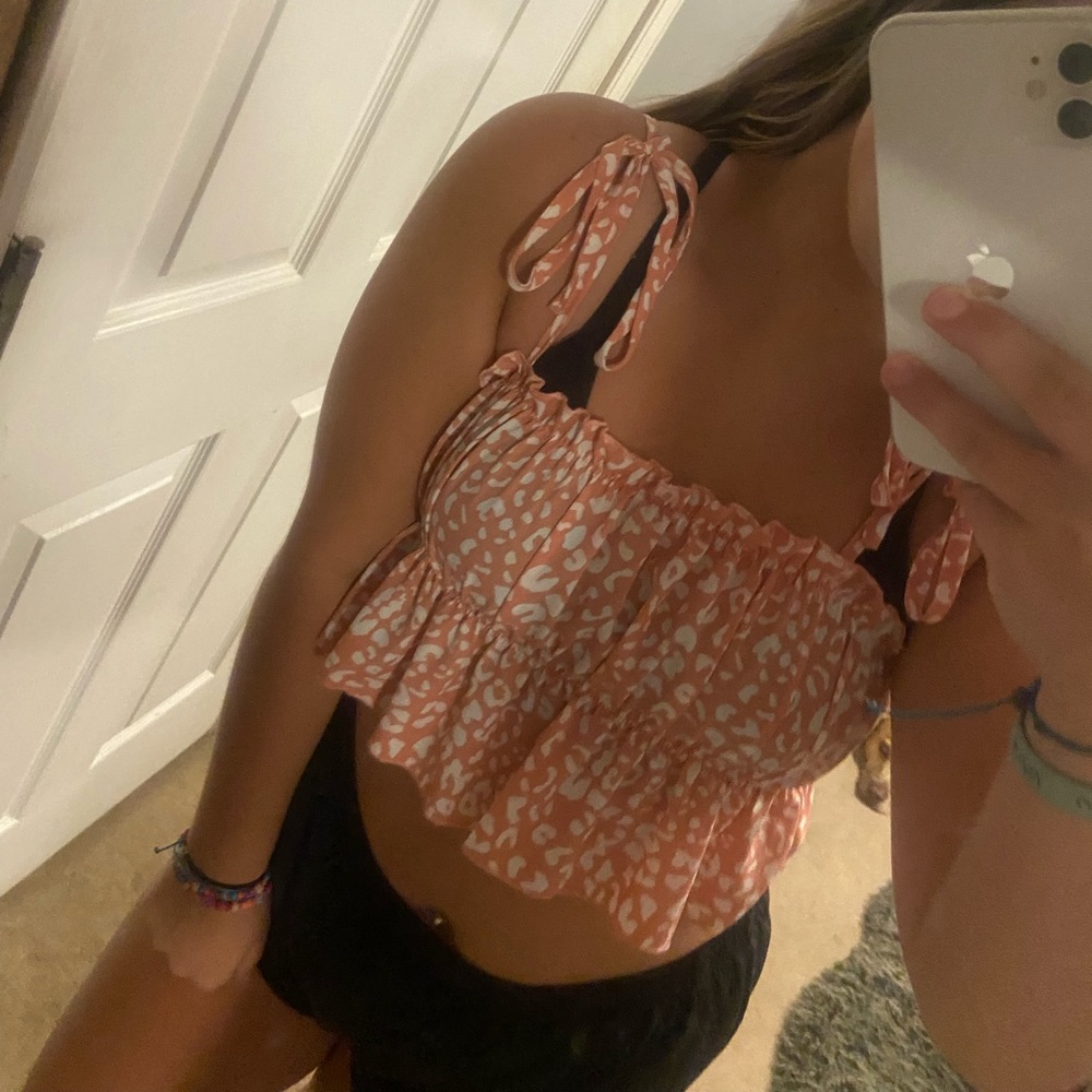 knit strap allover print cami top
